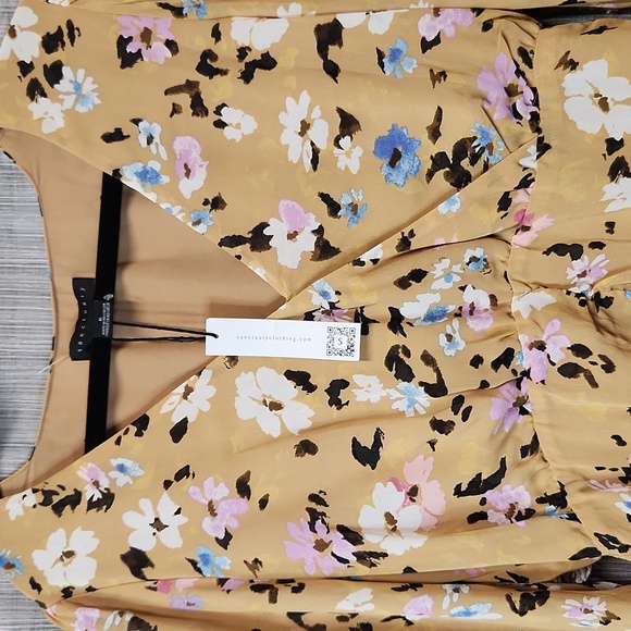 Dreamer Georgette Floral Print Surplice V-Neck Puff Sleeve Mini Blouson Dress - Picture 3 of 7